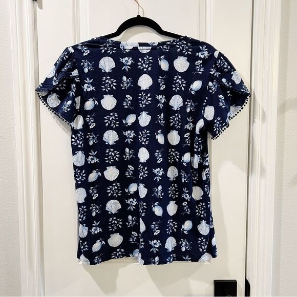 Ann Taylor Shell Tile Bobble Petal Sleeve Pima Cotton Tee Sz L - Picture 4 of 9